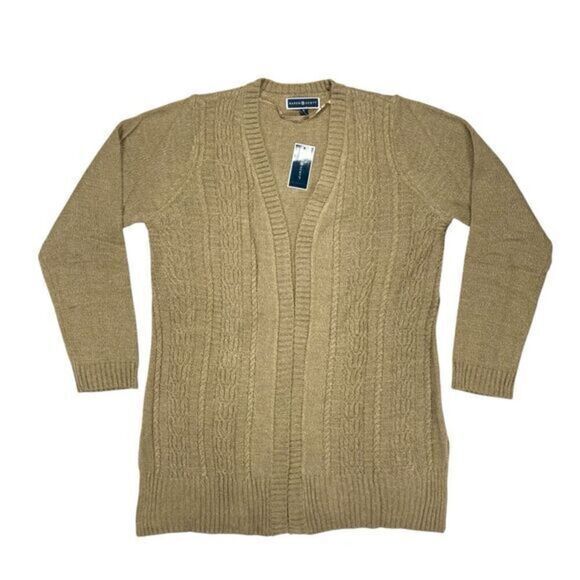 Karen Scott Open-Front Cable-Knit Duster Cardigan XL Chestnut Brown Sweater NEW - Picture 2 of 16